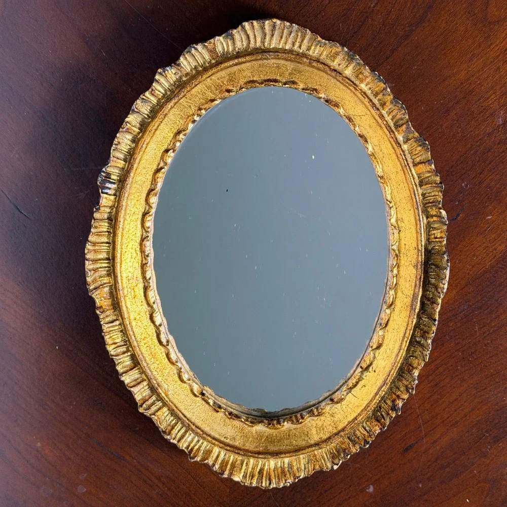 Vintage Italian Gold Gilt Oval Wall Mirror Hand Gilded Hollywood Regency Decor
